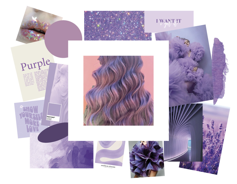 moodboard of Bruna Viola a collage of picture in color purple