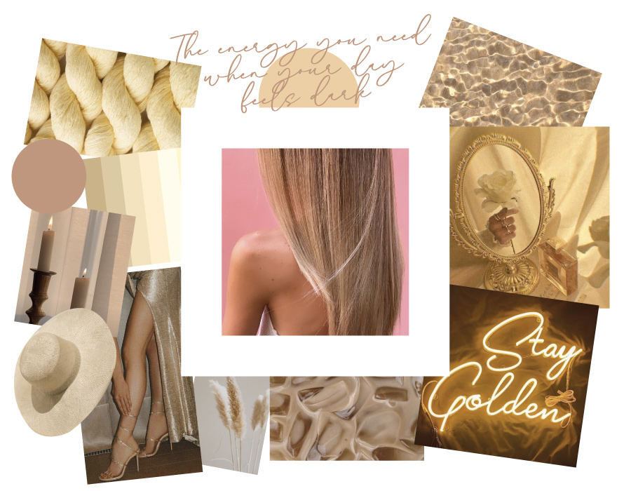 moodboard of Bruna Viola a collage of picture in color gold