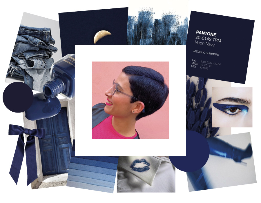 moodboard of Bruna Viola a collage of picture blue