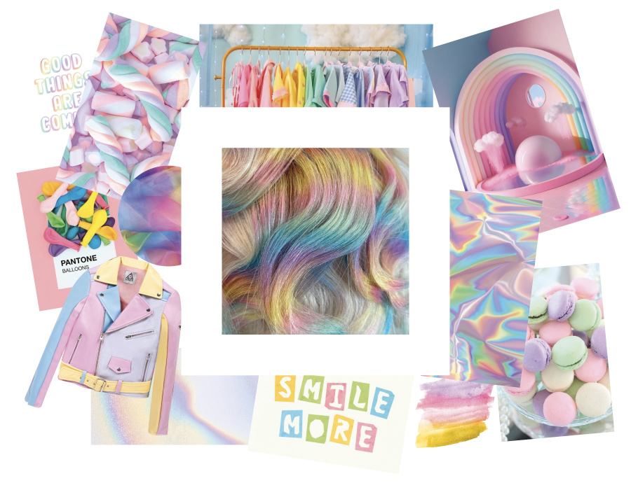moodboard of Bruna Viola a collage of picture in color rainbow